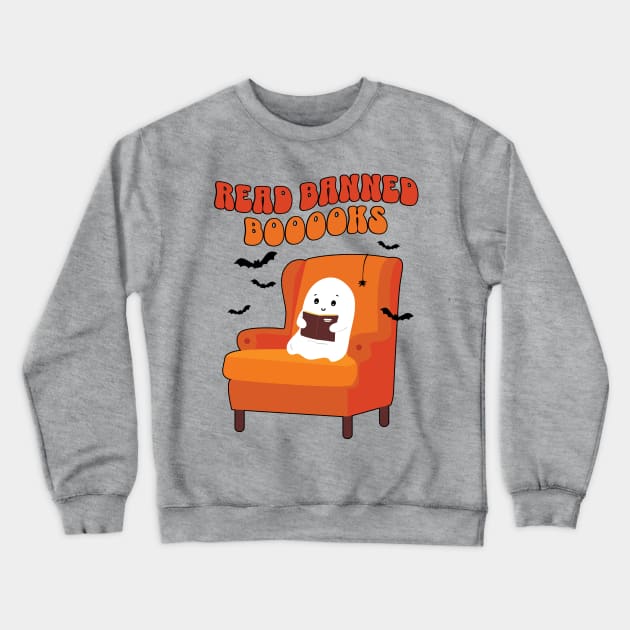 Read Banned Books Cute Kawaii Halloween Ghost Crewneck Sweatshirt by PUFFYP